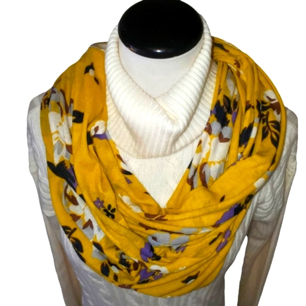 🔥Anthropologie Porridge‎ Mustard/ Brown/Cream/ Lavender Floral Infinity Scarf